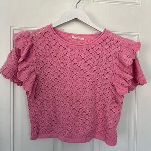 entro Pink Eyelet Short Sleeve Ruffle Knit Top
